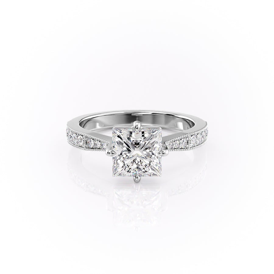 2.08 CT Princess Cut Solitaire Channel Pave Moissanite Engagement Ring 10 2.08 CT Princess Cut Solitaire Channel Pave Moissanite Engagement Ring 10