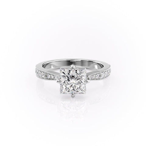 2.08 CT Princess Cut Solitaire Channel Pave Moissanite Engagement Ring 10 2.08 CT Princess Cut Solitaire Channel Pave Moissanite Engagement Ring 10
