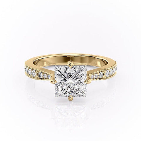 2.08 CT Princess Cut Solitaire Channel Pave Moissanite Engagement Ring 11 2.08 CT Princess Cut Solitaire Channel Pave Moissanite Engagement Ring 11