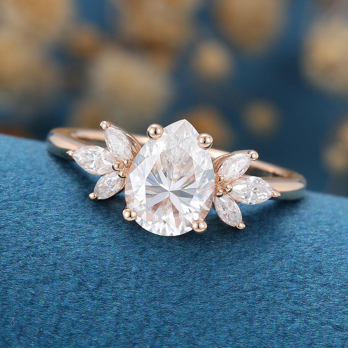 Pear Cluster Lab Grown Diamond Engagement Ring