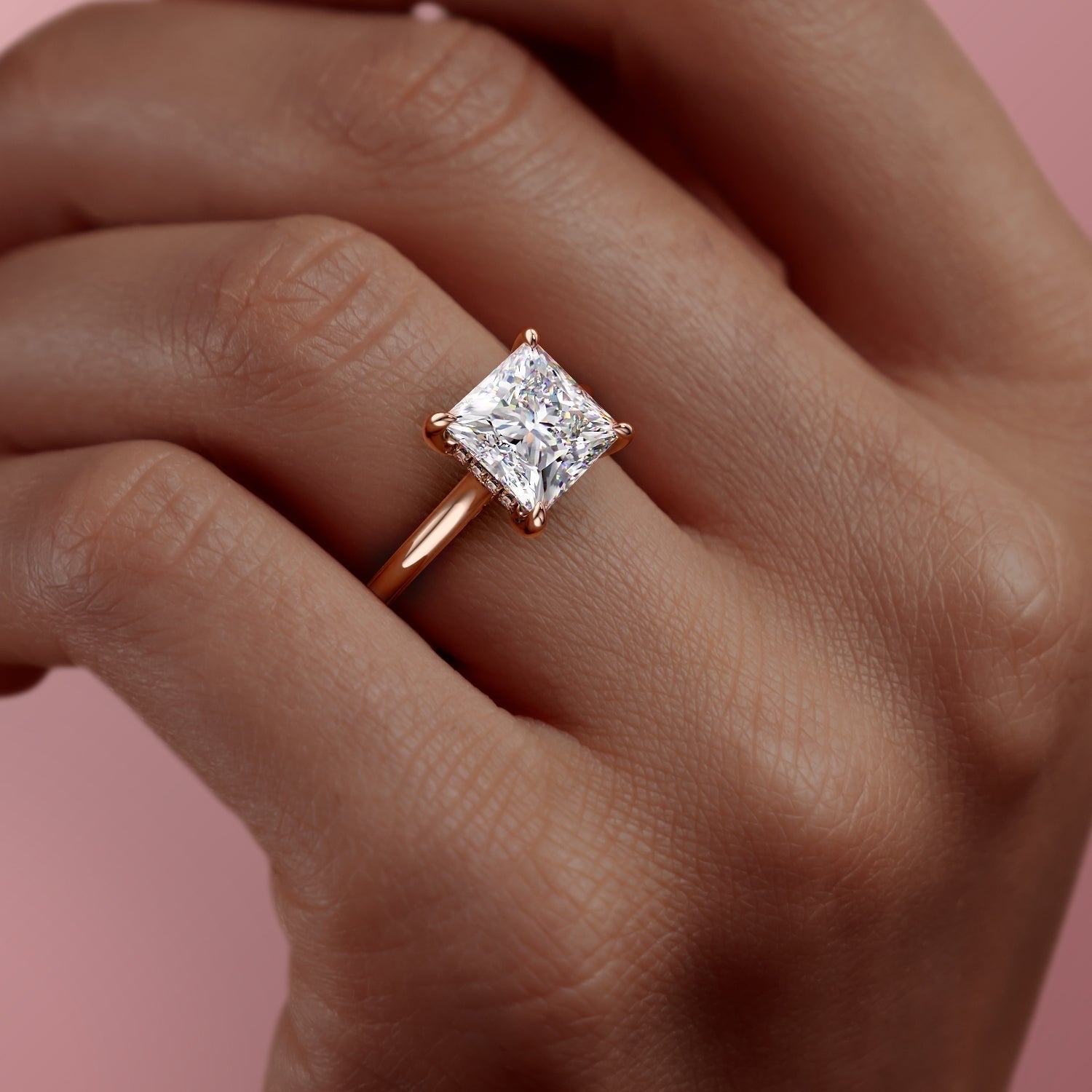 2.08 CT Princess Cut Solitaire Hidden Halo Moissanite Engagement Ring 7 2.08 CT Princess Cut Solitaire Hidden Halo Moissanite Engagement Ring 7