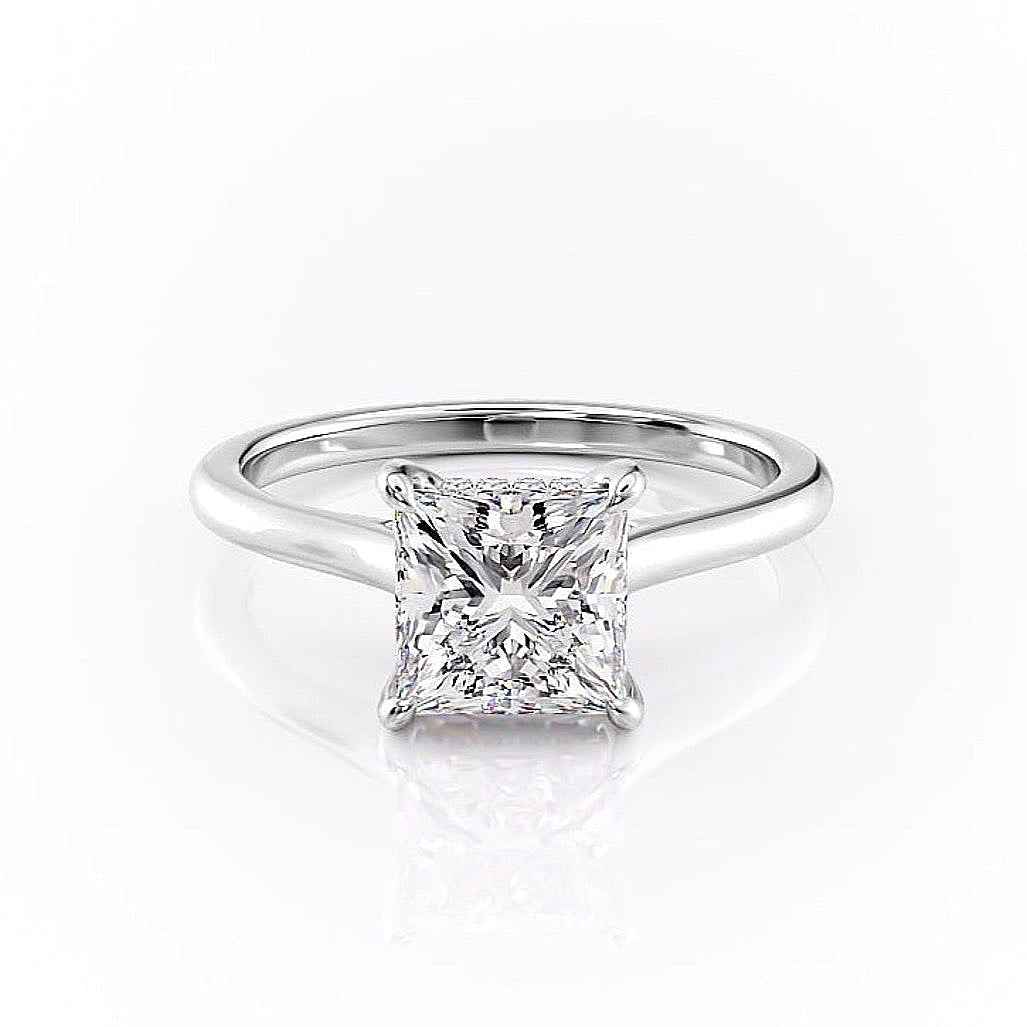 2.08 CT Princess Cut Solitaire Hidden Halo Moissanite Engagement Ring 10 2.08 CT Princess Cut Solitaire Hidden Halo Moissanite Engagement Ring 10