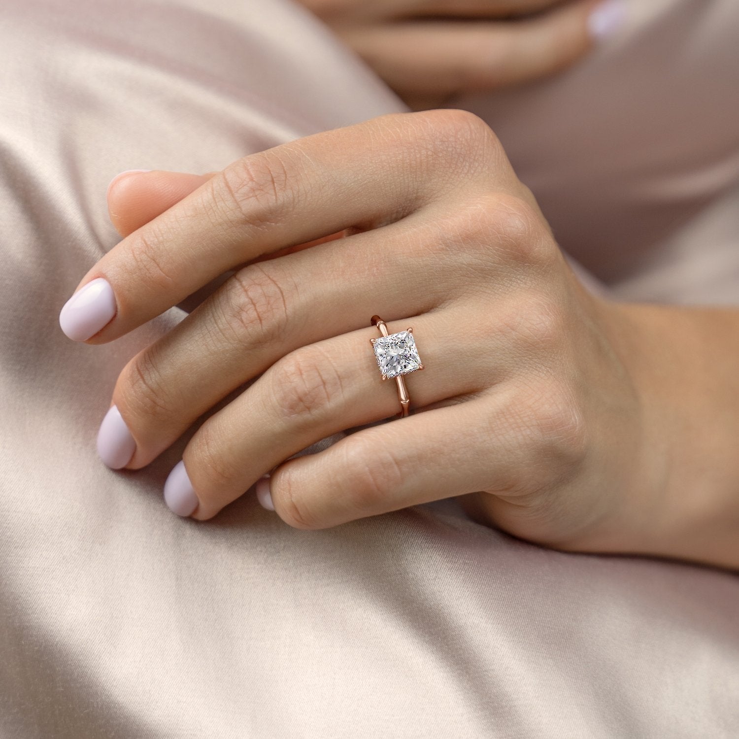 2.08 CT Princess Cut Solitaire Hidden Halo Setting Moissanite Engagement Ring 2 2.08 CT Princess Cut Solitaire Hidden Halo Setting Moissanite Engagement Ring 2