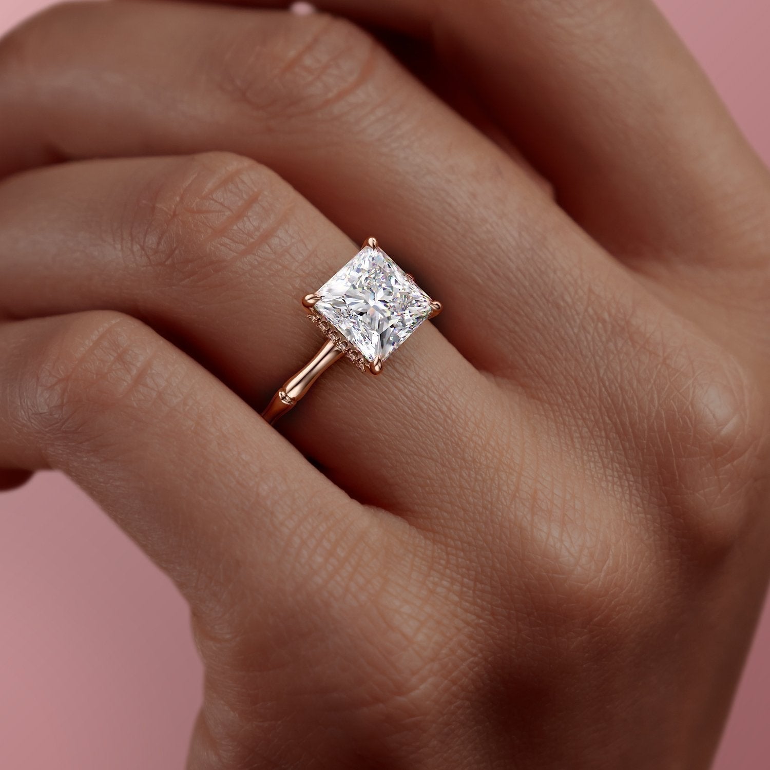 2.08 CT Princess Cut Solitaire Hidden Halo Setting Moissanite Engagement Ring 9 2.08 CT Princess Cut Solitaire Hidden Halo Setting Moissanite Engagement Ring 9