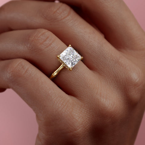 2.08 CT Princess Cut Solitaire Hidden Halo Setting Moissanite Engagement Ring 7 2.08 CT Princess Cut Solitaire Hidden Halo Setting Moissanite Engagement Ring 7