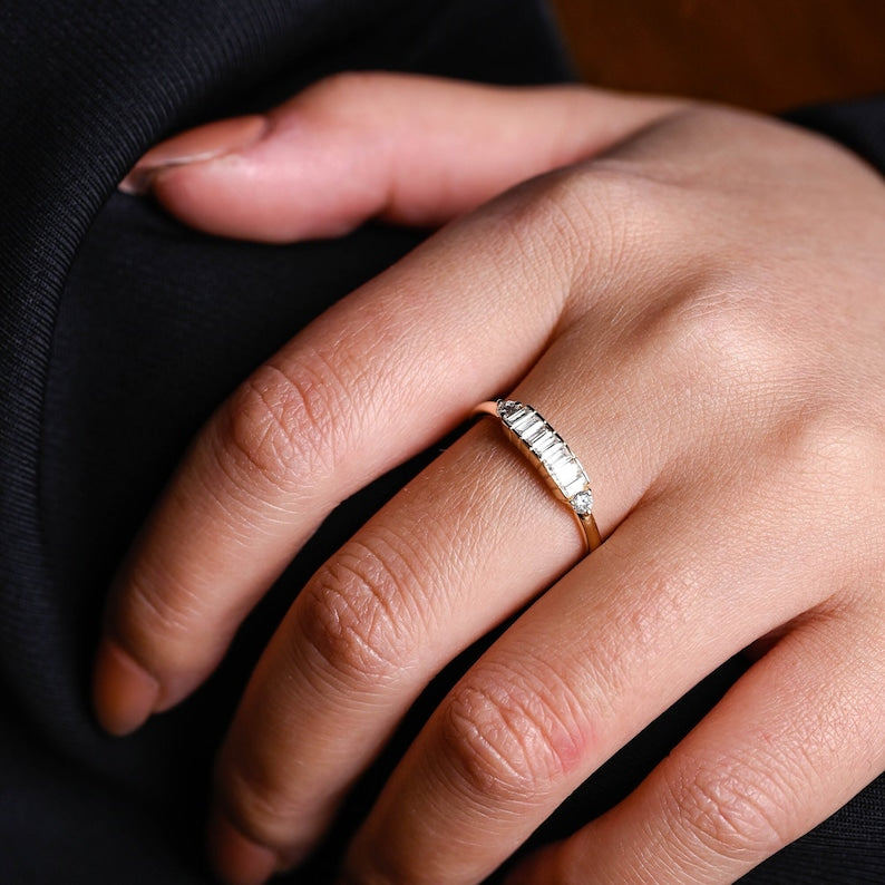 0.2 TCW Round & Baguette Cluster Lab Grown Diamond Wedding Band