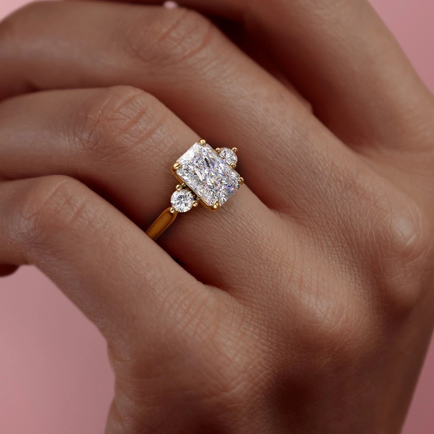 2.10 CT Radiant Cut Three Stone Style Moissanite Engagement Ring 9 2.10 CT Radiant Cut Three Stone Style Moissanite Engagement Ring 9