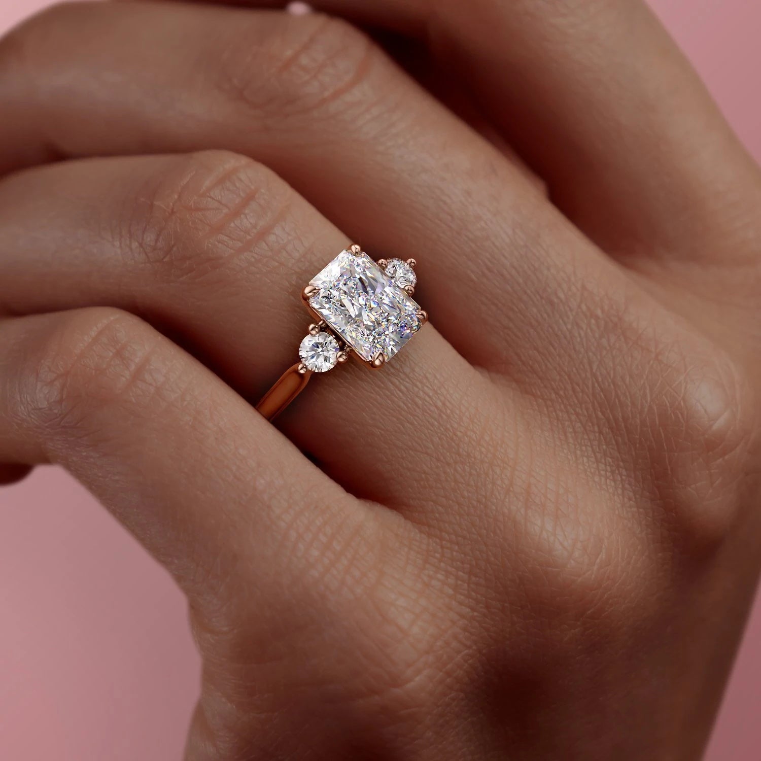 2.10 CT Radiant Cut Three Stone Style Moissanite Engagement Ring 8 2.10 CT Radiant Cut Three Stone Style Moissanite Engagement Ring 8