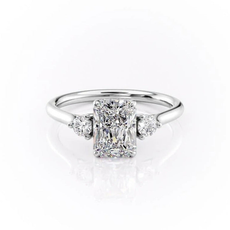 2.10 CT Radiant Cut Three Stone Style Moissanite Engagement Ring 10 2.10 CT Radiant Cut Three Stone Style Moissanite Engagement Ring 10
