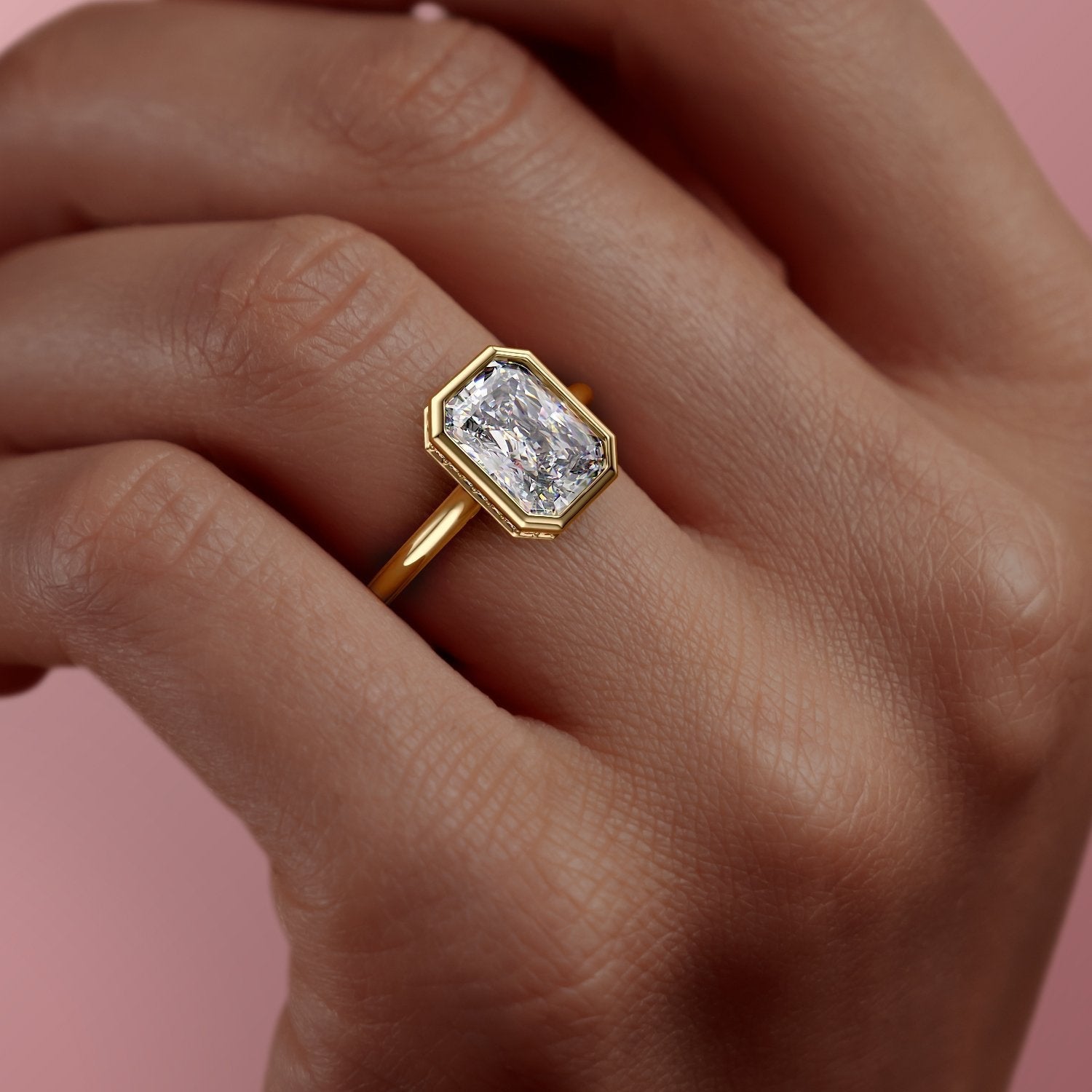 2.1 CT Radiant Cut Bezel Solitaire Moissanite Engagement Ring 8 2.1 CT Radiant Cut Bezel Solitaire Moissanite Engagement Ring 8