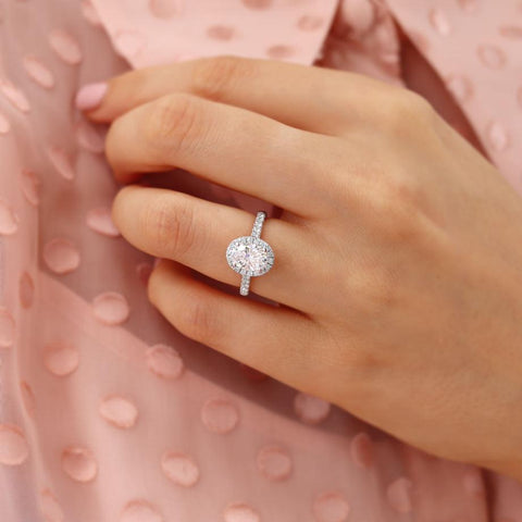 1.50 CT Oval Shaped Moissanite Halo Style Engagement Ring 9 1.50 CT Oval Shaped Moissanite Halo Style Engagement Ring 9