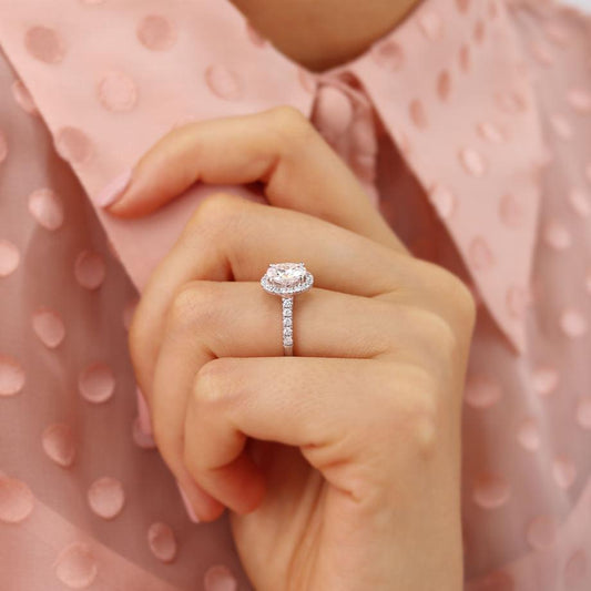 Oval Halo & Pave Lab Grown Diamond Engagement Ring