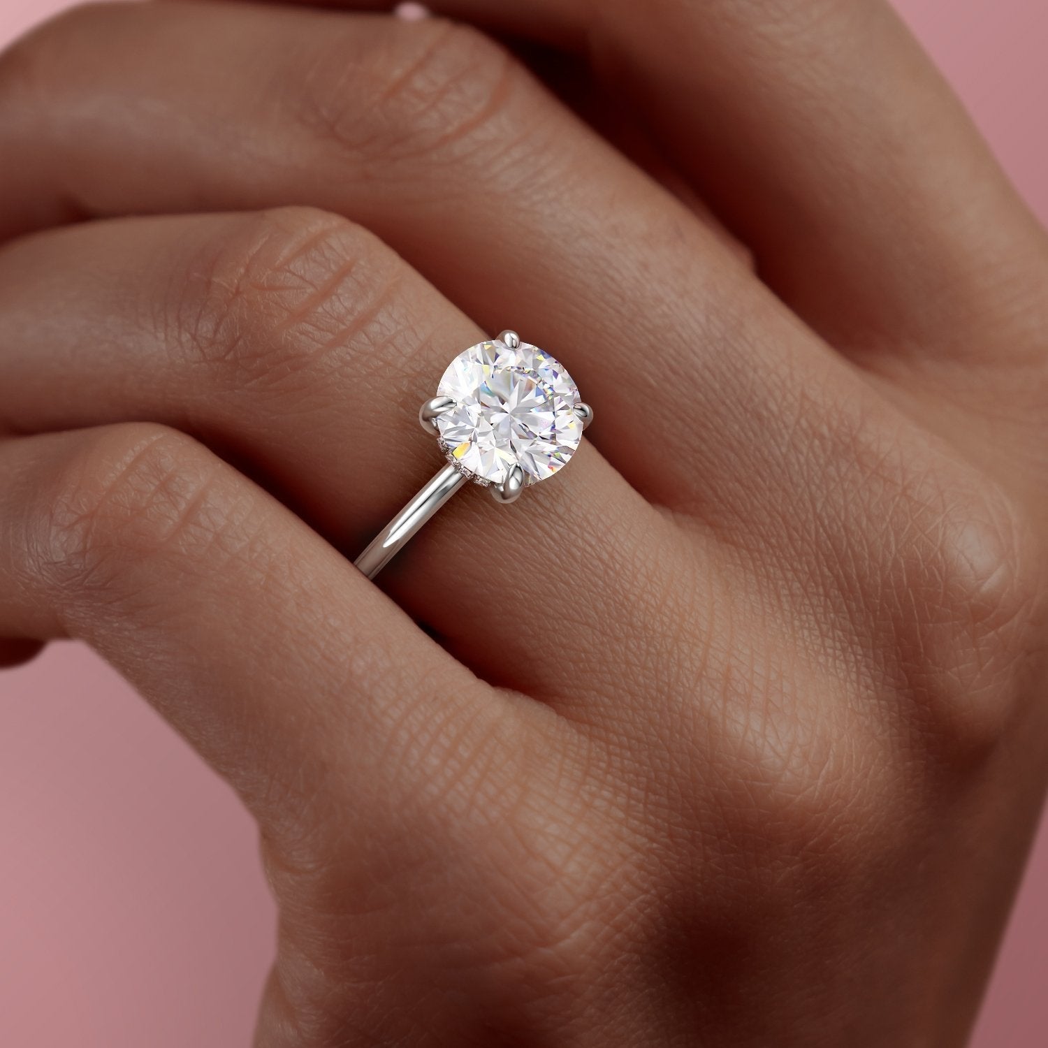 1.6 CT Round Cut Solitaire Hidden Halo Setting Moissanite Engagement Ring 7 1.6 CT Round Cut Solitaire Hidden Halo Setting Moissanite Engagement Ring 7