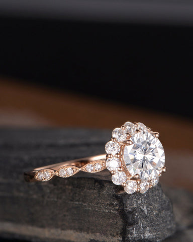 1.0 CT Round Cut Halo Moissanite Engagement Ring 3 1.0 CT Round Cut Halo Moissanite Engagement Ring 3
