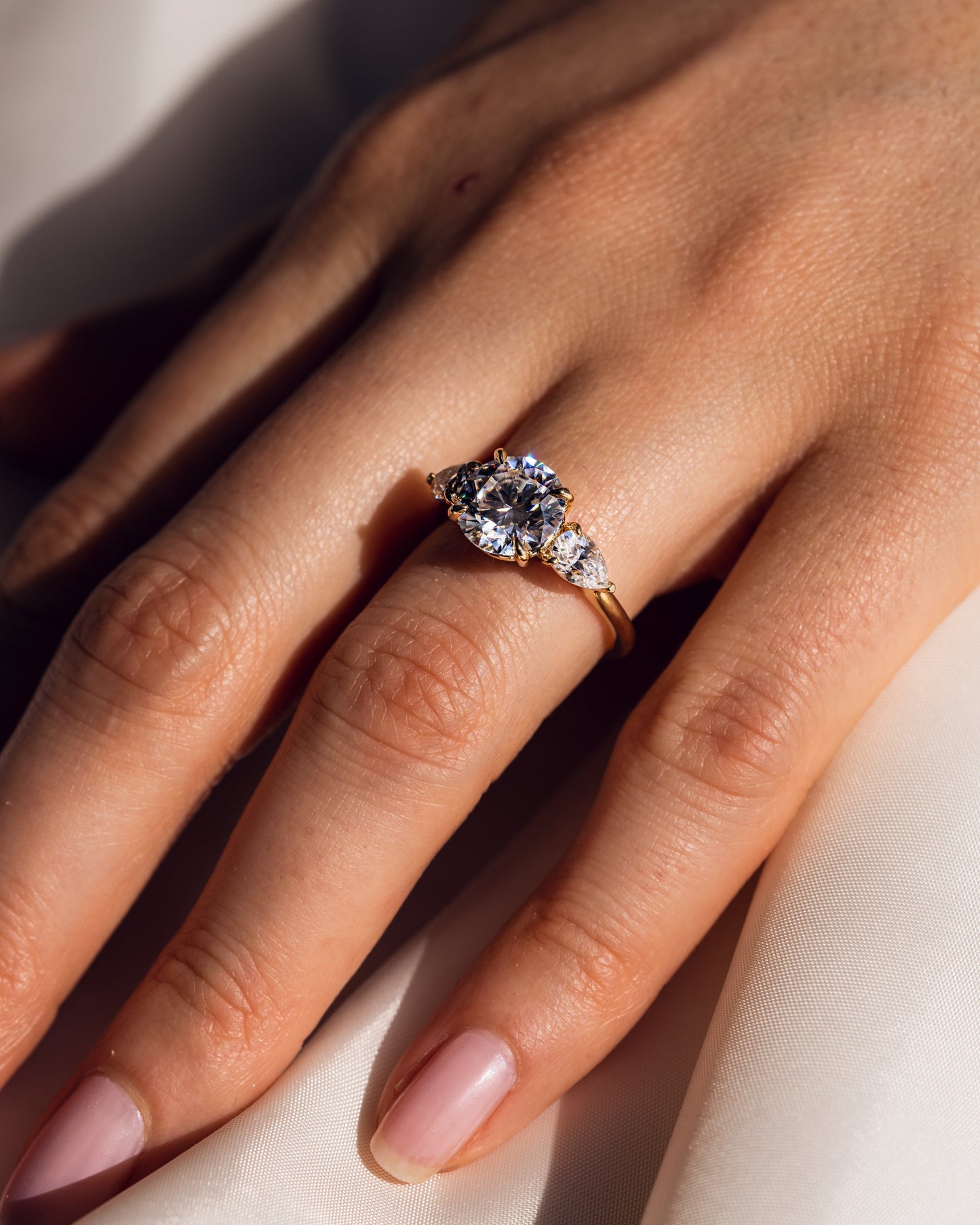 3.08 CT Round Three Stone Lab Grown Diamond Engagement Ring