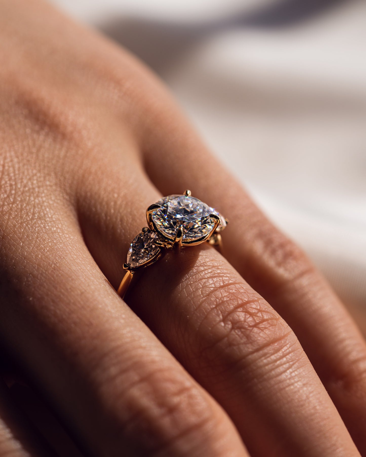 3.08 CT Round Three Stone Lab Grown Diamond Engagement Ring