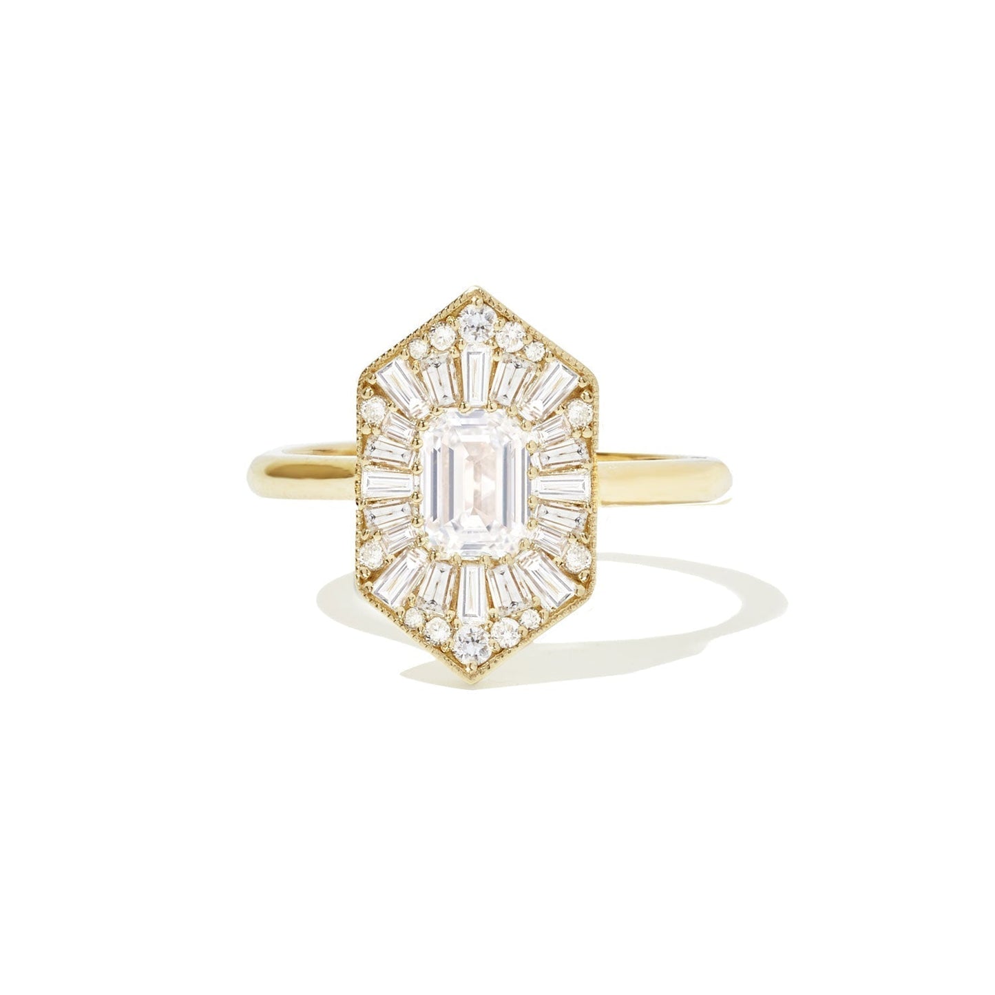 0.56 CT Emerald Cut Ballerina Art Deco Moissanite Diamond Engagement Ring