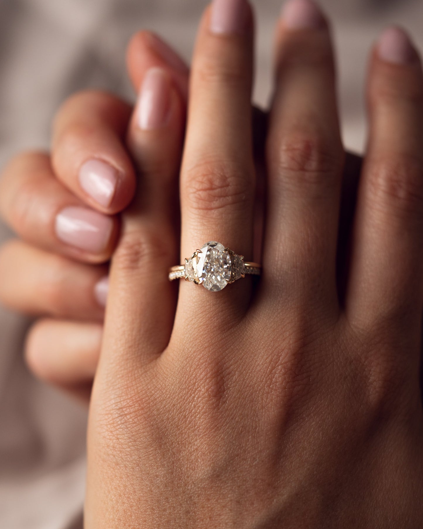 3.0 CT Oval Three Stone Pave Lab Grown Diamond Engagement Ring