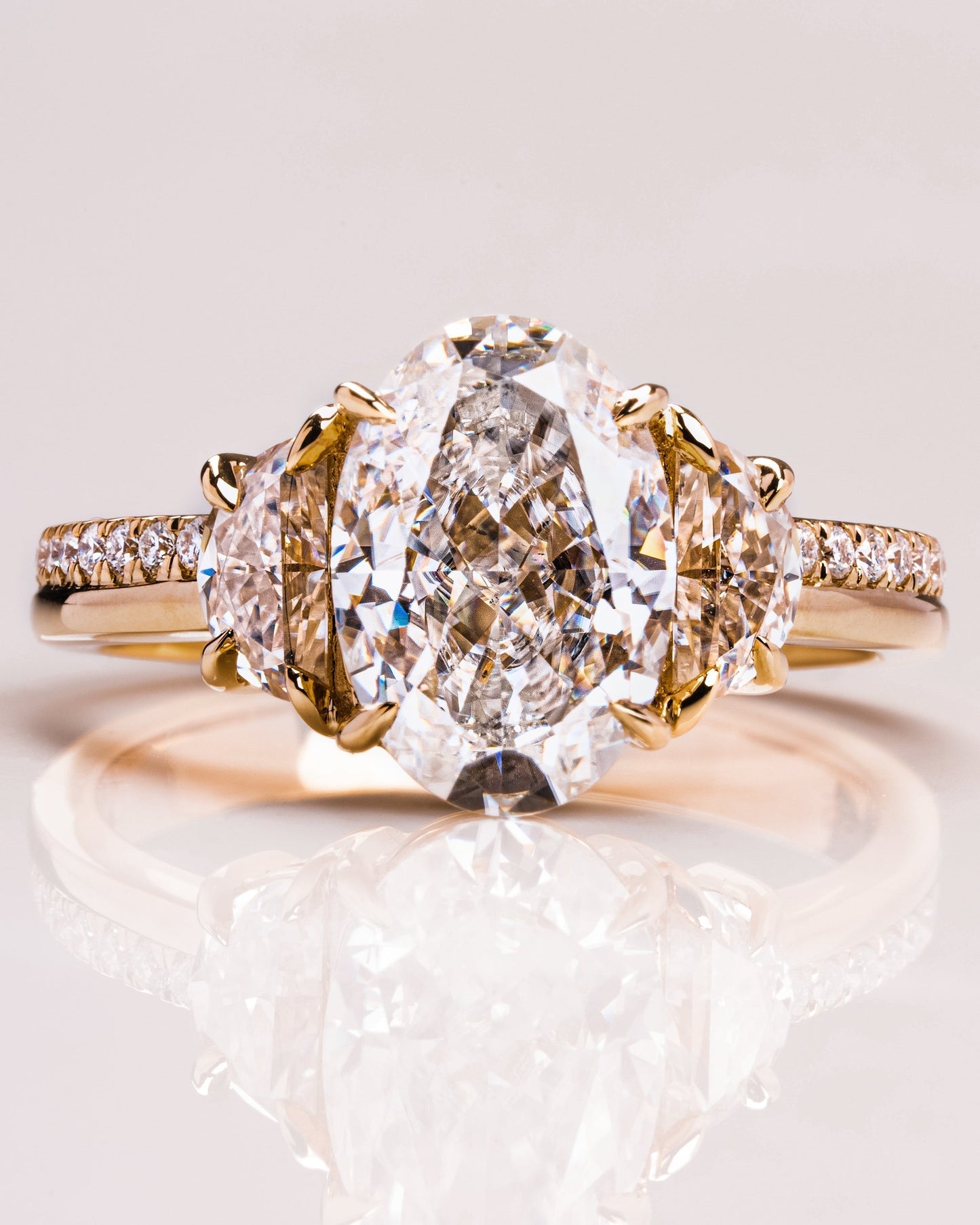 3.0 CT Oval Three Stone Pave Lab Grown Diamond Engagement Ring