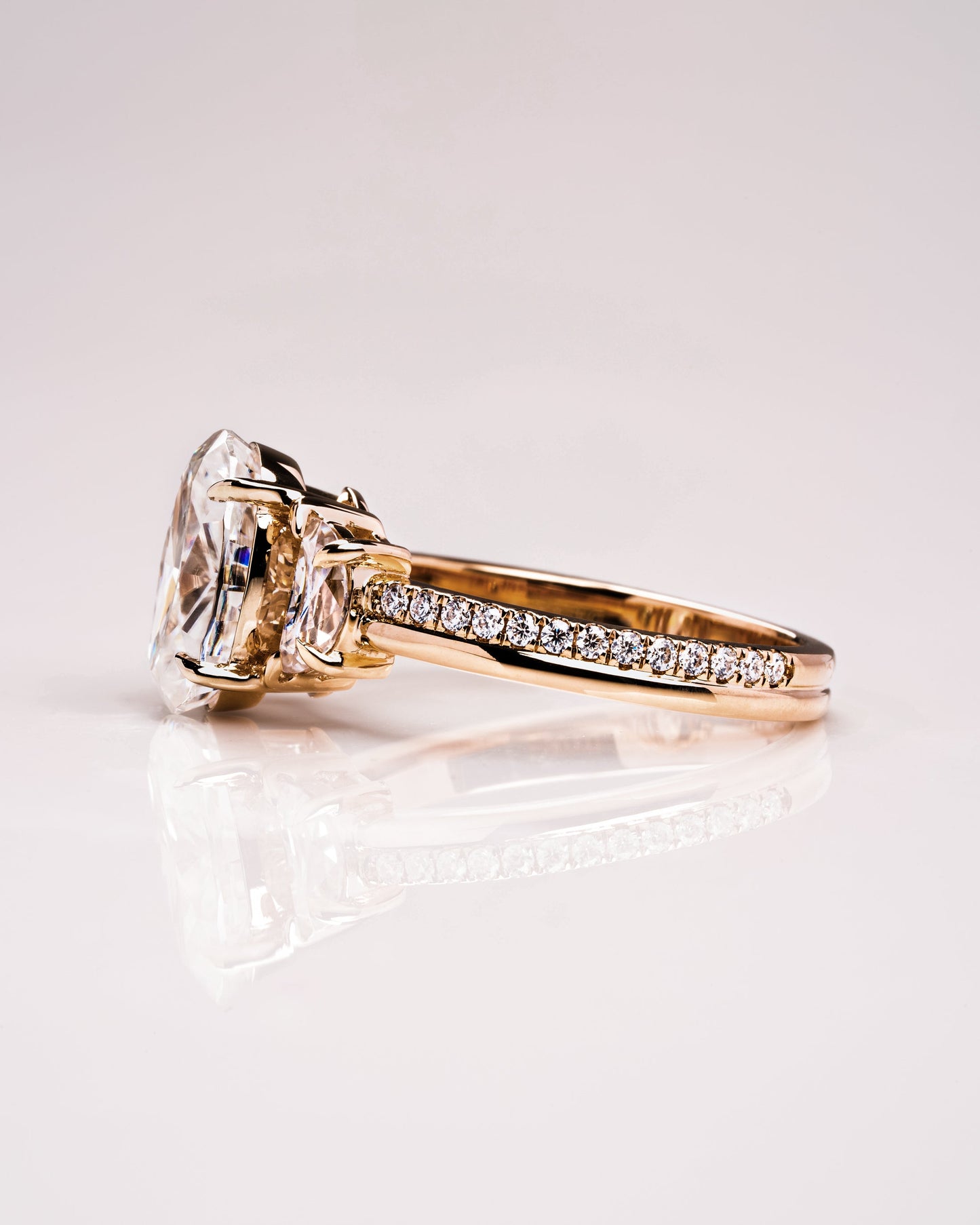 3.0 CT Oval Three Stone Pave Lab Grown Diamond Engagement Ring