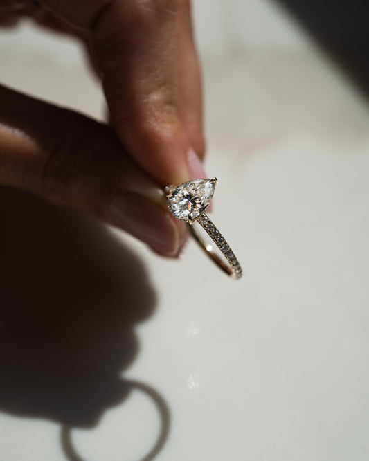 1.93 CT Pear Hidden Halo Pave Lab Grown Diamond Engagement Ring