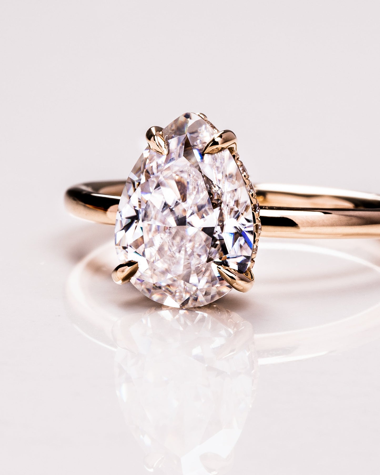 3.09 CT Pear Cut Lab Grown Diamond Engagement Ring With Hidden Halo Setting