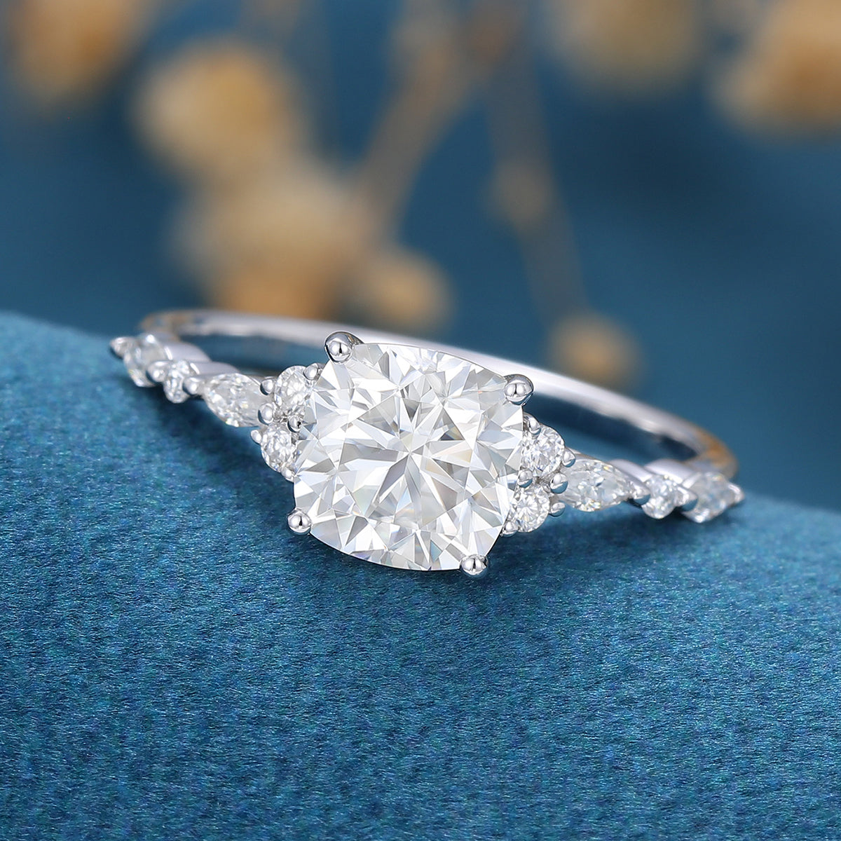 Cushion Cluster Lab Grown Diamond Engagement Ring