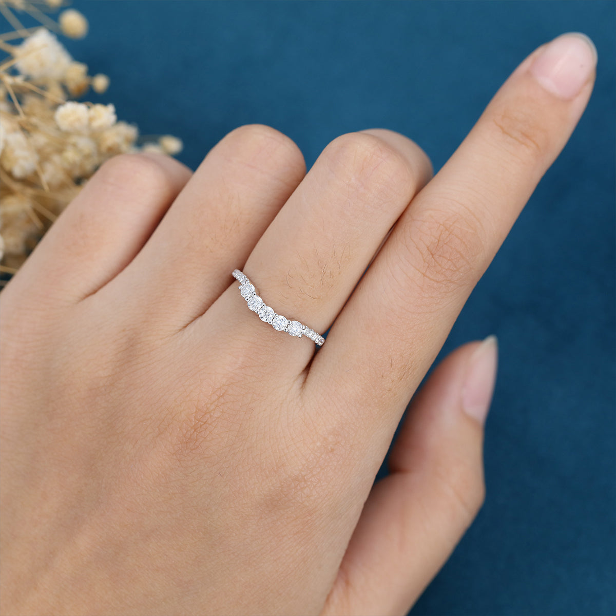 0.43 TCW Round Curved Lab Grown Diamond Wedding Band