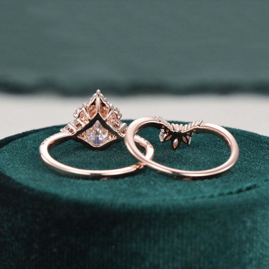 1.50 CT Pear Cut Cluster Moissanite Bridal Ring Set 7 1.50 CT Pear Cut Cluster Moissanite Bridal Ring Set 7