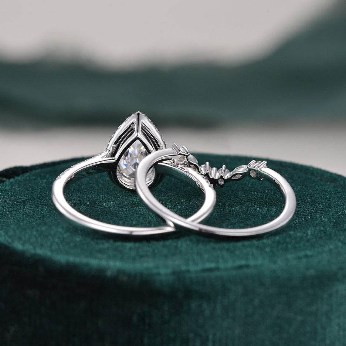 2.0 CT Pear Cut Halo Moissanite Bridal Ring Set 8 2.0 CT Pear Cut Halo Moissanite Bridal Ring Set 8