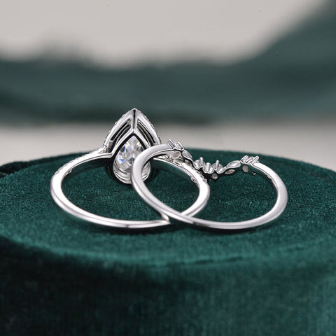 2.0 CT Pear Cut Halo Moissanite Bridal Ring Set 8 2.0 CT Pear Cut Halo Moissanite Bridal Ring Set 8