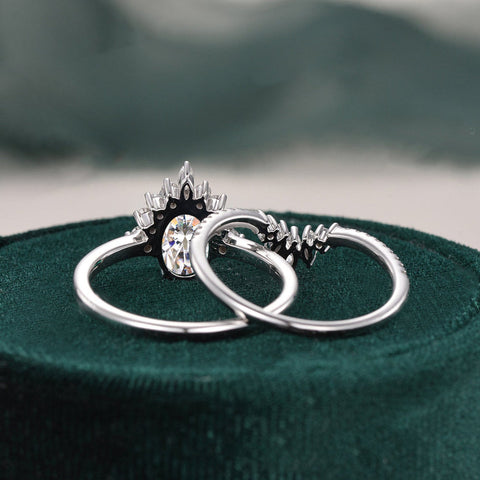 1.50 CT Oval Cut Cluster Art Deco Moissanite Bridal Ring Set 7 1.50 CT Oval Cut Cluster Art Deco Moissanite Bridal Ring Set 7