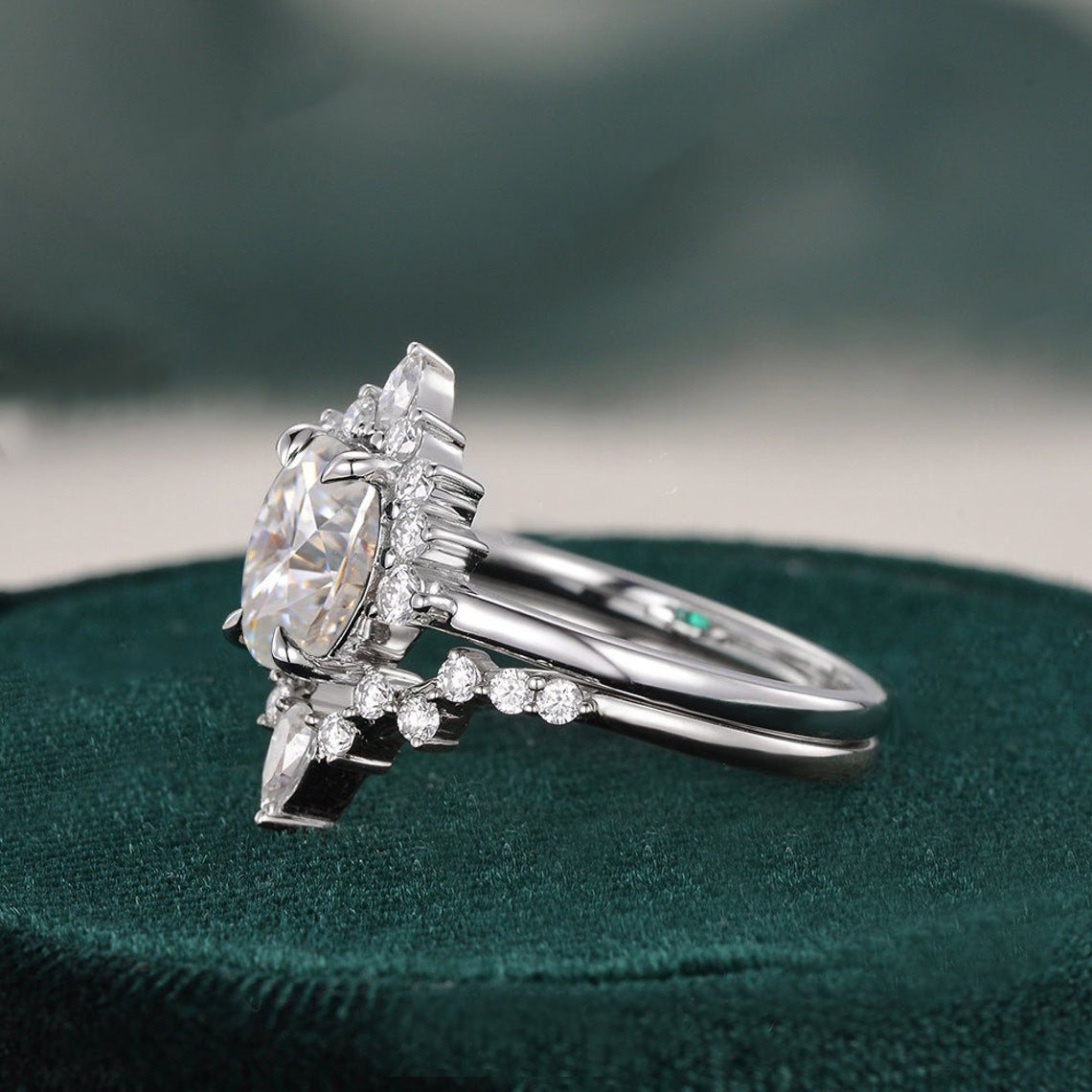 1.50 CT Pear Cut Cluster Moissanite Bridal Ring Set 5 1.50 CT Pear Cut Cluster Moissanite Bridal Ring Set 5