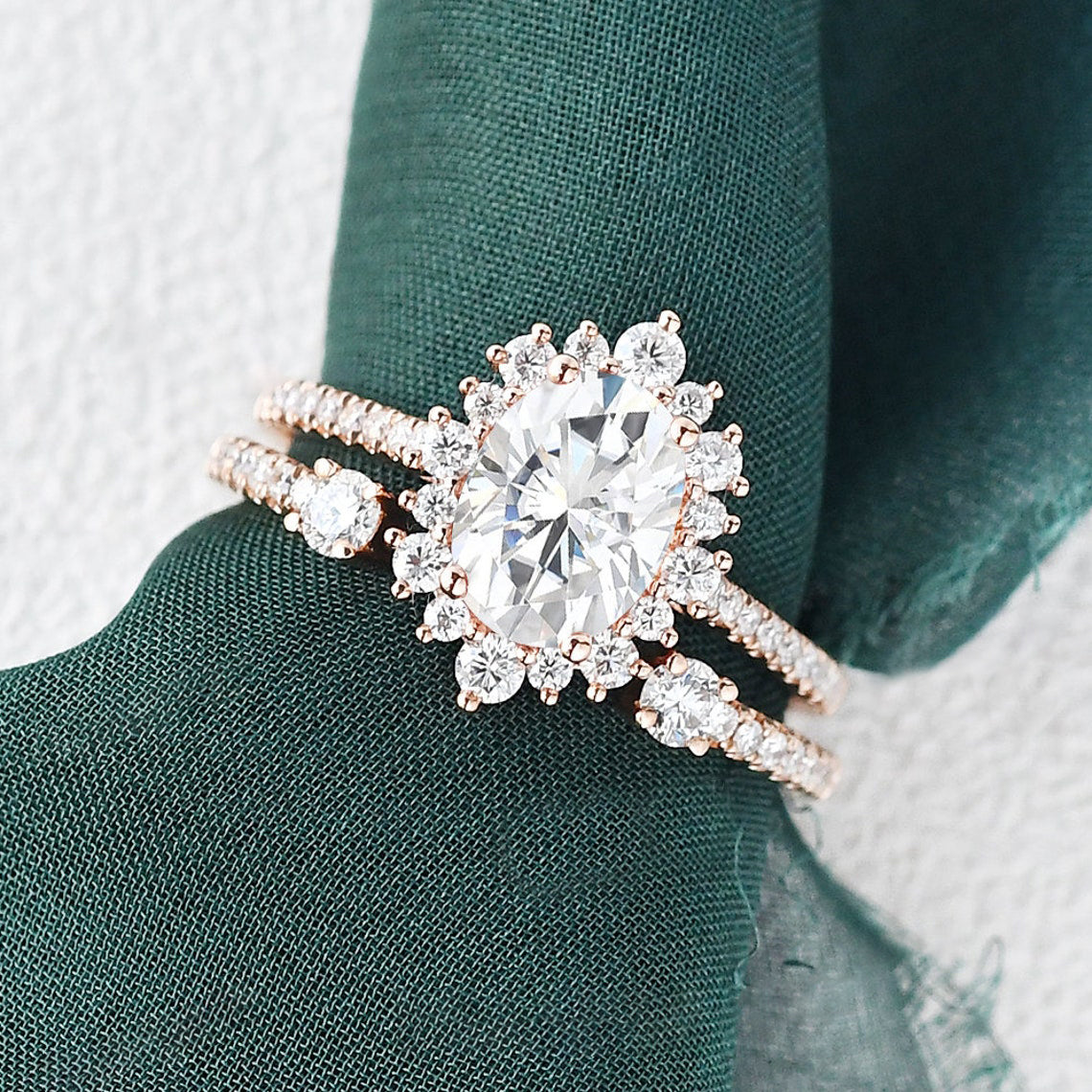 2.0 CT Oval Cut Halo Moissanite Bridal Ring Set 9 2.0 CT Oval Cut Halo Moissanite Bridal Ring Set 9