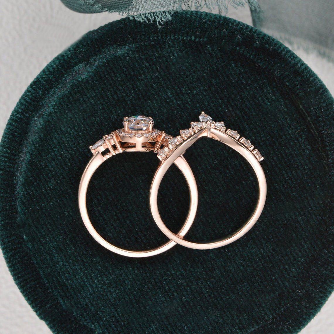 2.0 CT Oval Cut Cluster Halo Moissanite Bridal Ring Set 7 2.0 CT Oval Cut Cluster Halo Moissanite Bridal Ring Set 7