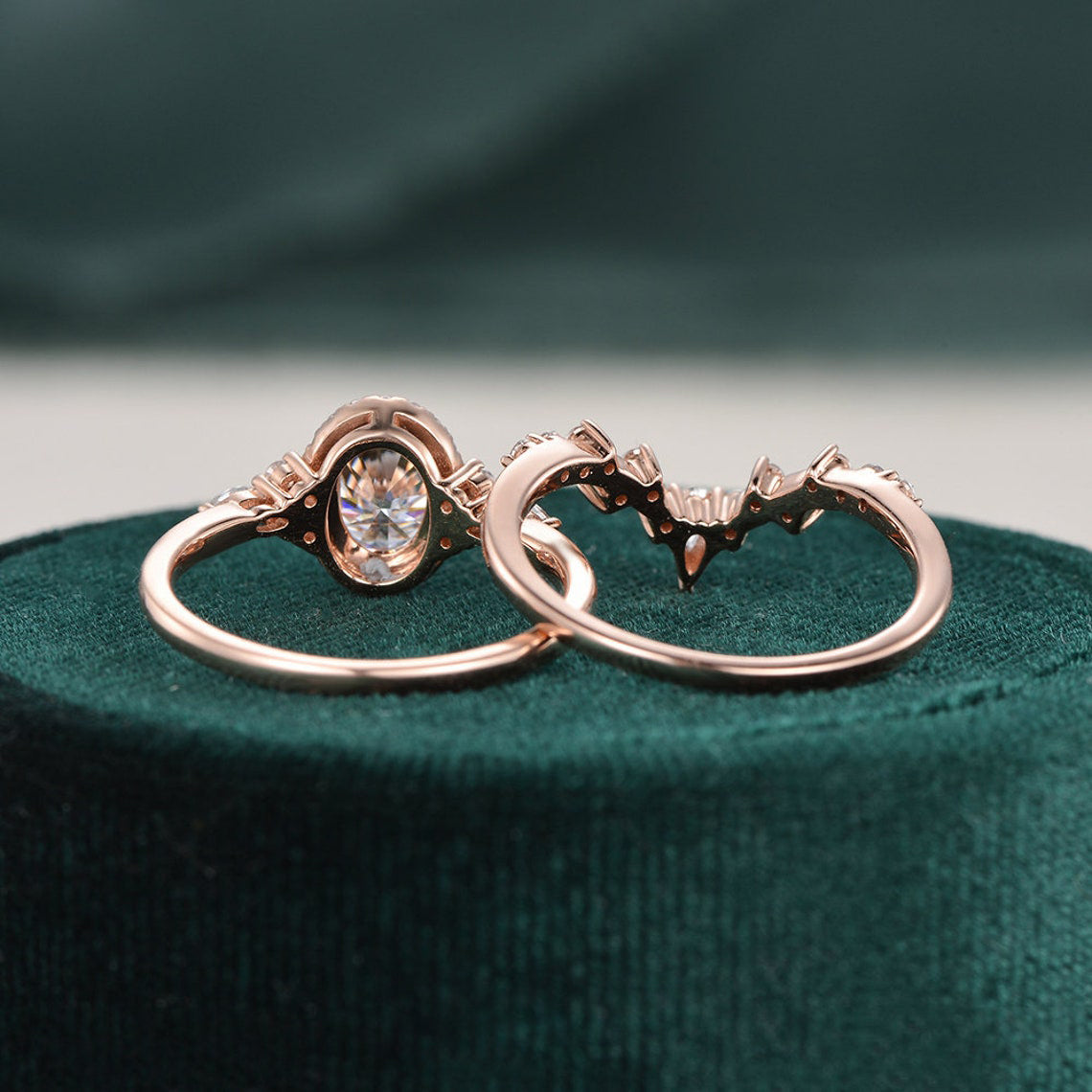 2.0 CT Oval Cut Cluster Halo Moissanite Bridal Ring Set 8 2.0 CT Oval Cut Cluster Halo Moissanite Bridal Ring Set 8