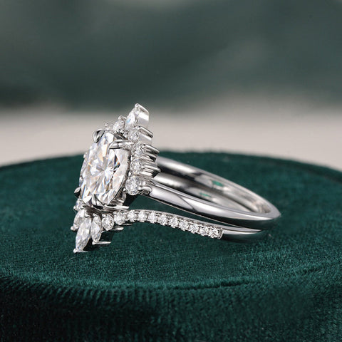 1.50 CT Oval Cut Cluster Art Deco Moissanite Bridal Ring Set 6 1.50 CT Oval Cut Cluster Art Deco Moissanite Bridal Ring Set 6