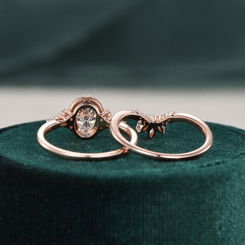 2.0 CT Oval Cut Cluster Halo Moissanite Bridal Ring Set 8 2.0 CT Oval Cut Cluster Halo Moissanite Bridal Ring Set 8