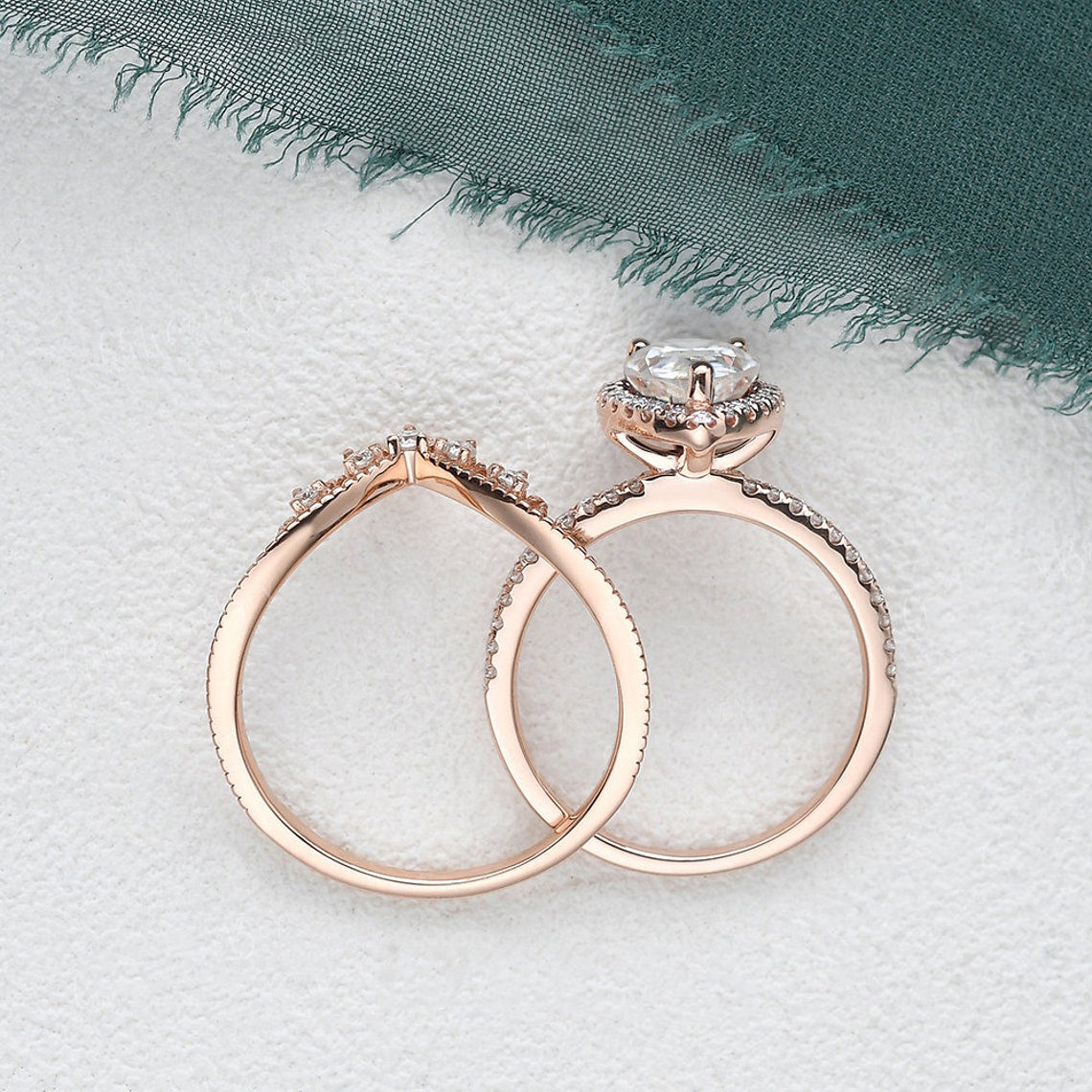1.50 CT Pear Cut Halo Moissanite Bridal Ring Set 9 1.50 CT Pear Cut Halo Moissanite Bridal Ring Set 9