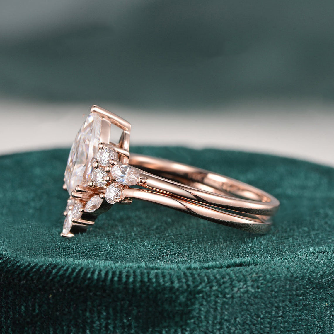 1.50 CT Pear Cut Cluster Moissanite Bridal Ring Set 6 1.50 CT Pear Cut Cluster Moissanite Bridal Ring Set 6