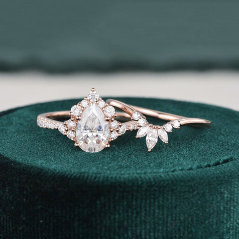 1.50 CT Pear Cut Cluster Moissanite Bridal Ring Set 3 1.50 CT Pear Cut Cluster Moissanite Bridal Ring Set 3