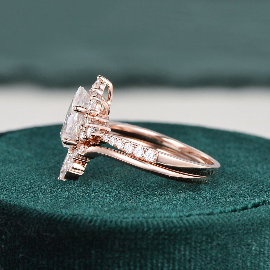 1.50 CT Pear Cut Cluster Moissanite Bridal Ring Set 6 1.50 CT Pear Cut Cluster Moissanite Bridal Ring Set 6
