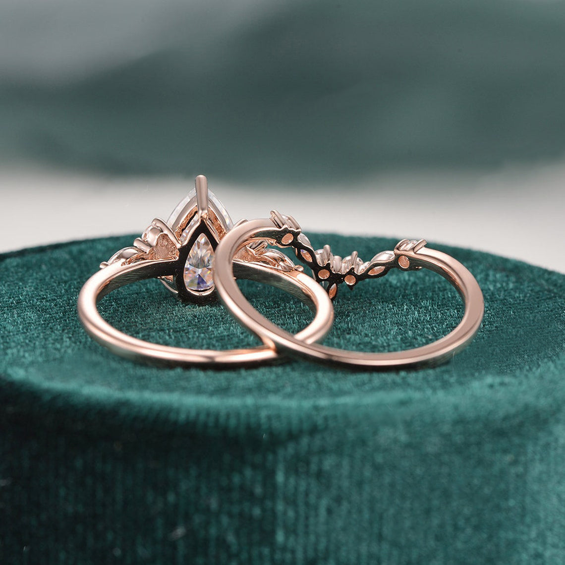 1.50 CT Pear Cut Cluster Moissanite Bridal Ring Set 8 1.50 CT Pear Cut Cluster Moissanite Bridal Ring Set 8