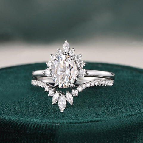 1.50 CT Oval Cut Cluster Art Deco Moissanite Bridal Ring Set 5 1.50 CT Oval Cut Cluster Art Deco Moissanite Bridal Ring Set 5