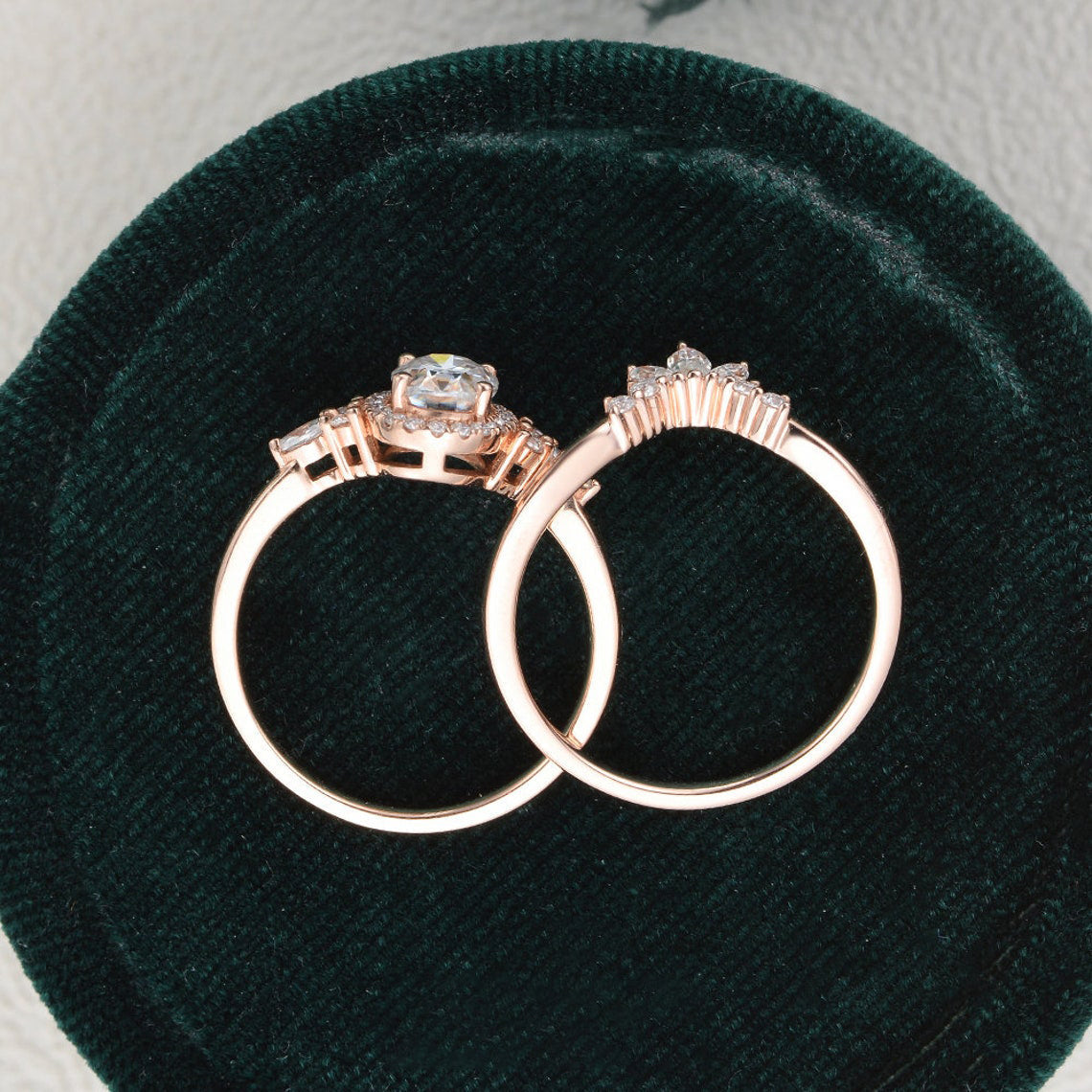 2.0 CT Oval Cut Cluster Halo Moissanite Bridal Ring Set 7 2.0 CT Oval Cut Cluster Halo Moissanite Bridal Ring Set 7