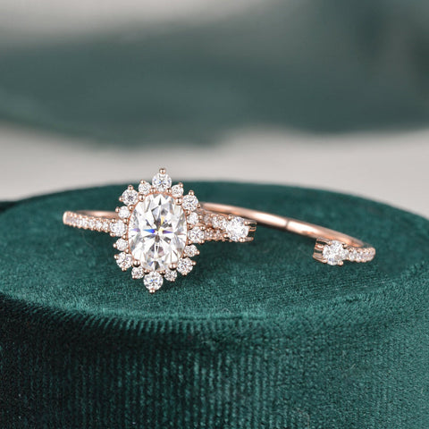 2.0 CT Oval Cut Halo Moissanite Bridal Ring Set 3 2.0 CT Oval Cut Halo Moissanite Bridal Ring Set 3
