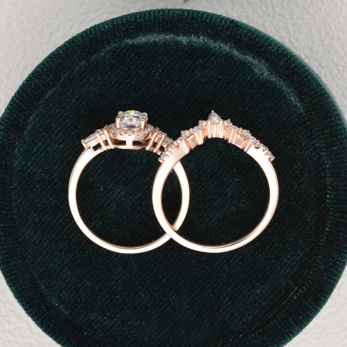 2.0 CT Oval Cut Cluster Halo Moissanite Bridal Ring Set 7 2.0 CT Oval Cut Cluster Halo Moissanite Bridal Ring Set 7