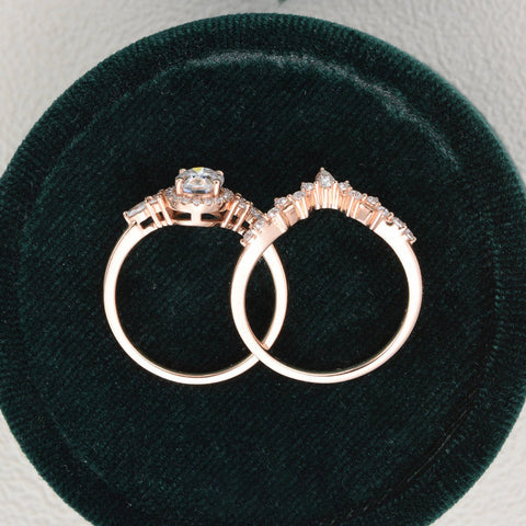 2.0 CT Oval Cut Cluster Halo Moissanite Bridal Ring Set 7 2.0 CT Oval Cut Cluster Halo Moissanite Bridal Ring Set 7