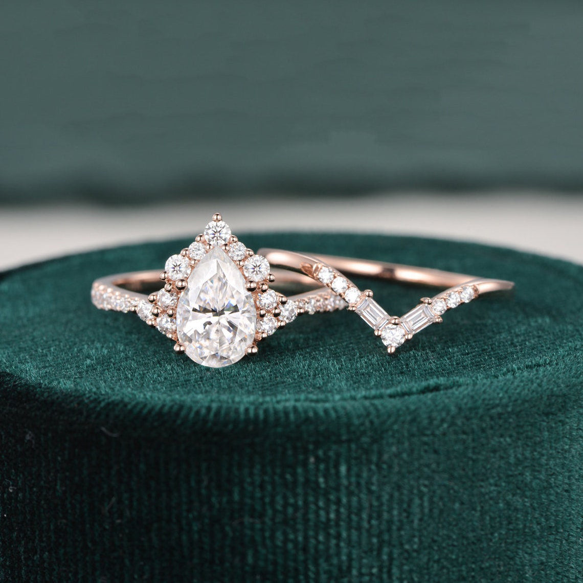 1.50 CT Pear Cut Cluster Art Deco Moissanite Bridal Ring Set 6 1.50 CT Pear Cut Cluster Art Deco Moissanite Bridal Ring Set 6