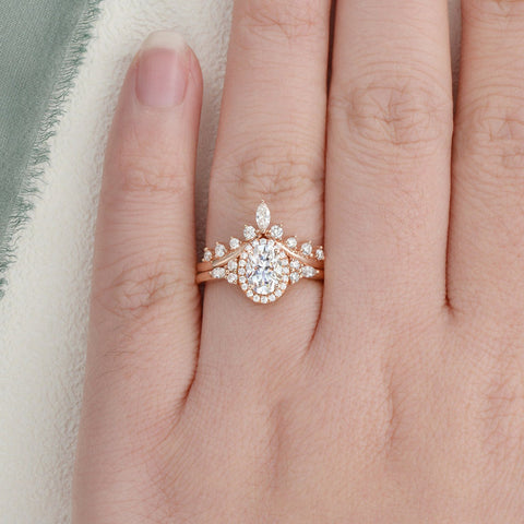 2.0 CT Oval Cut Cluster Halo Moissanite Bridal Ring Set 2 2.0 CT Oval Cut Cluster Halo Moissanite Bridal Ring Set 2